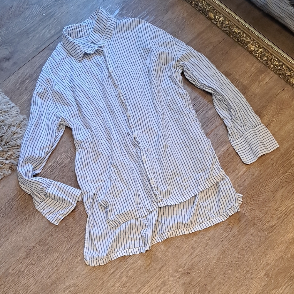 Silence + Noise Blue and White Striped Shirt